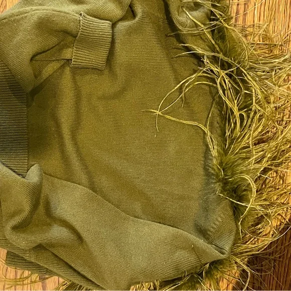 Vintage Betsy Johnson Cardigan with Marabou Feathers and a  Rhinestone Snap - Picture 5 of 8